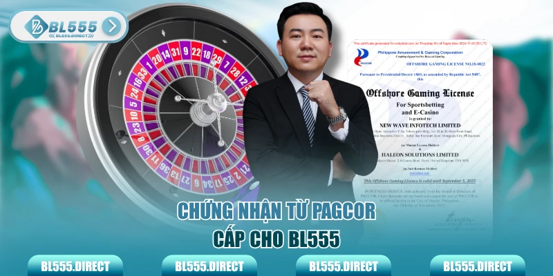 Chứng nhận từ PAGCOR cấp cho BL555